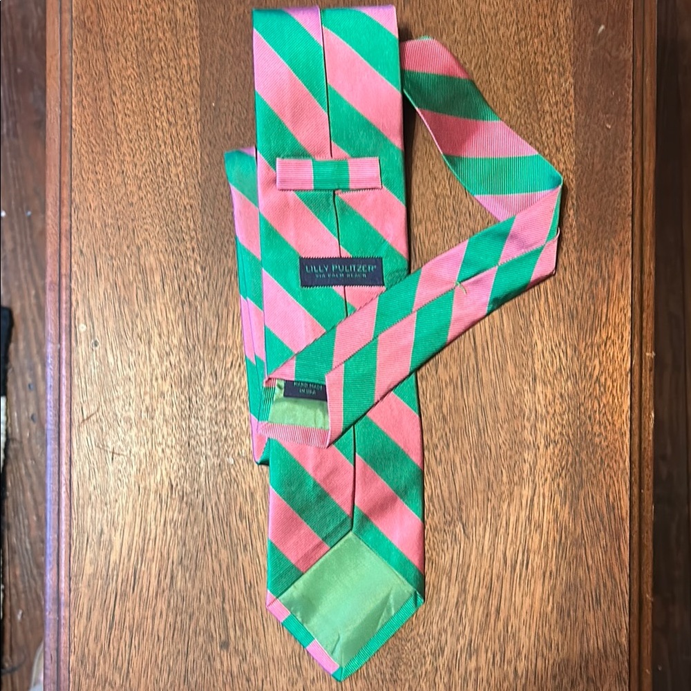 Vintage Lilly Pulitzer Pink and Green Striped Men's Tie